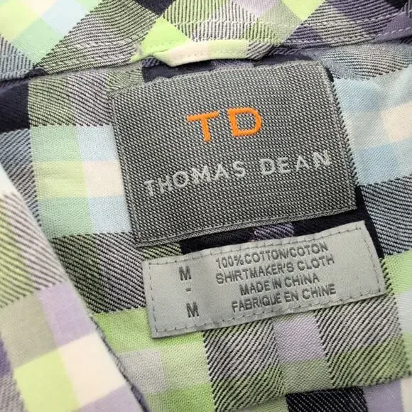 Thomas Dean Men's Short Sleeve Button-Down Shirt Medium Blue Green Collared - Picture 4 of 8